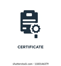 Certificate icon. Black filled vector illustration. Certificate symbol on white background. Can be used in web and mobile.