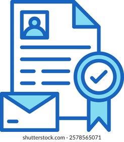 Certificate Icon Blue Vector Illustration