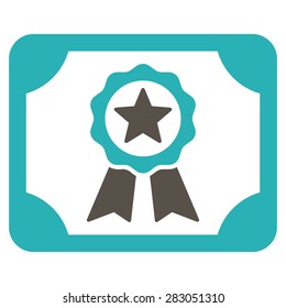 Certificate icon from Business Bicolor Set. Vector style: bicolor flat symbol, grey and cyan colors, rounded angles, white background.