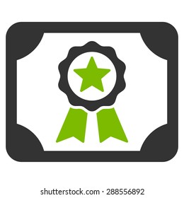 Certificate icon from Business Bicolor Set. Vector style: bicolor flat symbol, eco green and gray colors, rounded angles, white background.