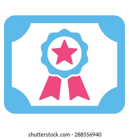 Certificate icon from Business Bicolor Set. Vector style: bicolor flat symbol, pink and blue colors, rounded angles, white background.