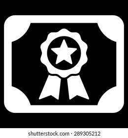 Certificate icon from Business Bicolor Set. Vector style: flat symbol, white color, rounded angles, black background.