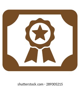 Certificate icon from Business Bicolor Set. Vector style: flat symbol, brown color, rounded angles, white background.