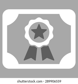 Certificate icon from Business Bicolor Set. Vector style: bicolor flat symbol, dark gray and white colors, rounded angles, gray background.