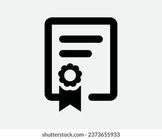 Certificate Icon Cert Diploma Paper Graduate Graduation Ribbon Success Achievement Successful Black White Line Outline Shape Sign Symbol EPS Vector