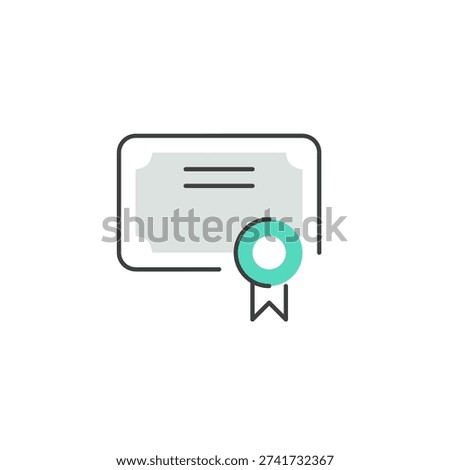 Certificate icon for course completion, achievement proof, and digital education award.