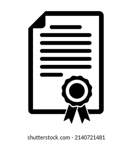 Certificate Icon. Diploma, Achievement, Grant, Award. Vector Icon Isolated On White Background. EPS 10