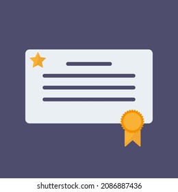 Certificate icon. Diploma or high degree achievement award. Grant or medal for the winner. The concept of a mark of quality or professional skills. Certificate, prize or gift in competitions. Vector