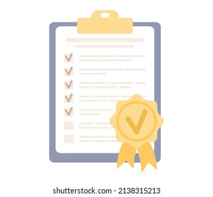Zertifikat-Symbol Diplomprämie. Einfache hohe Qualität. Garantiezeichen mit Häkchen. Premium-Qualität. Medaille des Garantiezertifikats. Gütezeichen. Vektorgrafik