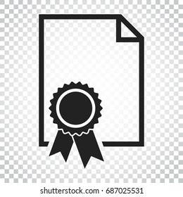 Certificate icon. Diploma symbol. Flat vector illustration on isolated background. Simple business concept pictogram.