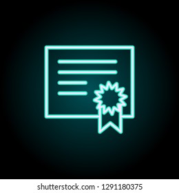 certificate icon. Elements of Science in neon style icons. Simple icon for websites, web design, mobile app, info graphics