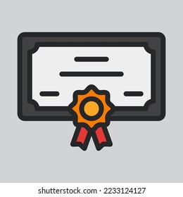 Certificate icon in filled line style, use for website mobile app presentation
