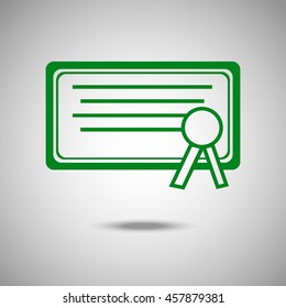 Certificate icon. Flat style. Grey background. Vector illustration.