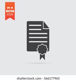 Certificate icon in flat style isolated on grey background. For your design, logo. Vector illustration.