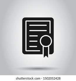 Certificate icon in flat style. License badge vector illustration on isolated background. Winner medal business concept.