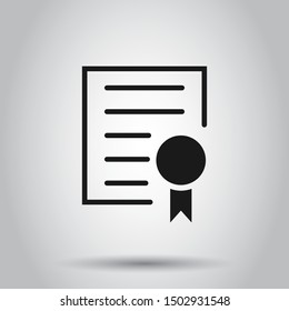 Certificate icon in flat style. License badge vector illustration on isolated background. Winner medal business concept.