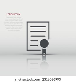 Certificate icon in flat style. License badge vector illustration on white isolated background. Winner medal business concept.