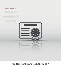 Certificate icon in flat style. License badge vector illustration on white isolated background. Winner medal business concept.