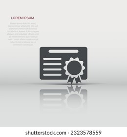Certificate icon in flat style. License badge vector illustration on white isolated background. Winner medal business concept.