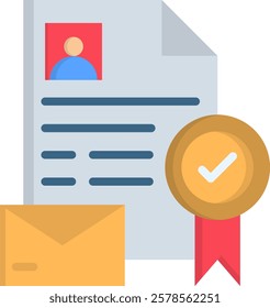 Certificate Icon Flat Vector Illustration