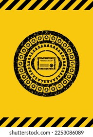 certificate icon grunge black emblem with yellow background, warning sign. Vector Illustration. Detailed. 