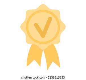 Certificate icon. Guarantee sign with check mark. Premium quality. Warranty certificate medal. Quality mark. Vector flat illustration