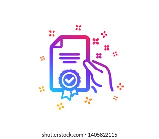 Certificate icon. High quality or Guarantee sign. Verified document symbol. Dynamic shapes. Gradient design certificate icon. Classic style. Vector