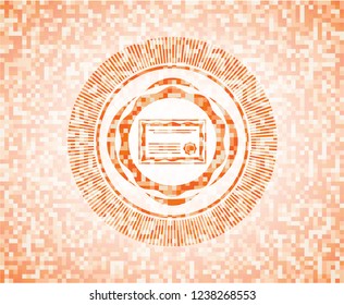 certificate icon inside abstract orange mosaic emblem