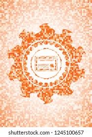 certificate icon inside abstract orange mosaic emblem with background