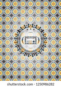 certificate icon inside arabesque badge. arabic decoration.