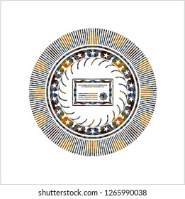 certificate icon inside arabesque emblem background. arabic decoration.