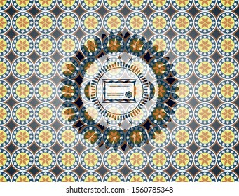 certificate icon inside arabesque emblem. arabic decoration.