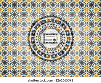 certificate icon inside arabesque style badge. arabic decoration.
