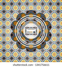certificate icon inside arabesque style emblem. arabic decoration.