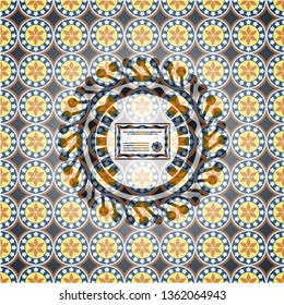 certificate icon inside arabesque style badge. arabic decoration.