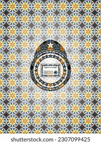 certificate icon inside arabic emblem. Arabesque decoration. 