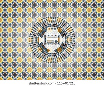 certificate icon inside arabic style emblem. Arabesque decoration.