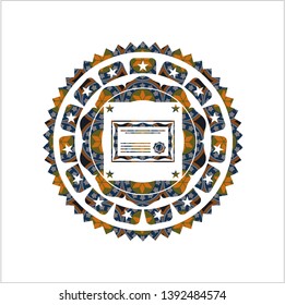 certificate icon inside arabic style badge. Arabesque decoration.