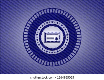 certificate icon inside badge with denim texture