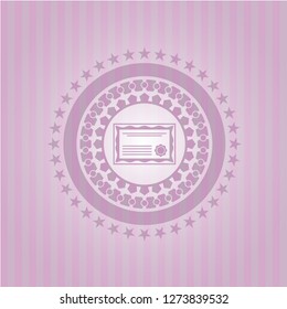 certificate icon inside badge with pink background