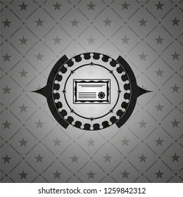 certificate icon inside black emblem. Vintage.