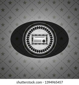 certificate icon inside black emblem. Vintage.