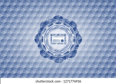 certificate icon inside blue hexagon badge.