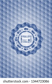 certificate icon inside blue polygonal emblem.