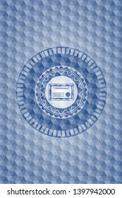 certificate icon inside blue polygonal emblem.