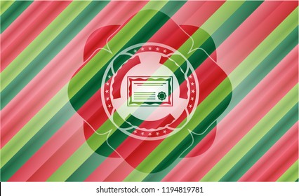 certificate icon inside christmas colors emblem.