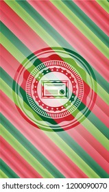 certificate icon inside christmas colors style emblem.