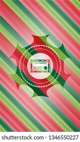certificate icon inside christmas colors style badge.
