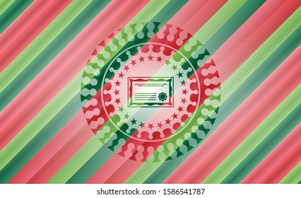 certificate icon inside christmas colors style emblem.