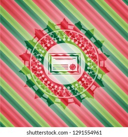 certificate icon inside christmas emblem background.